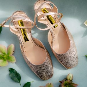 pair of yellow leather ankle-strap sandals